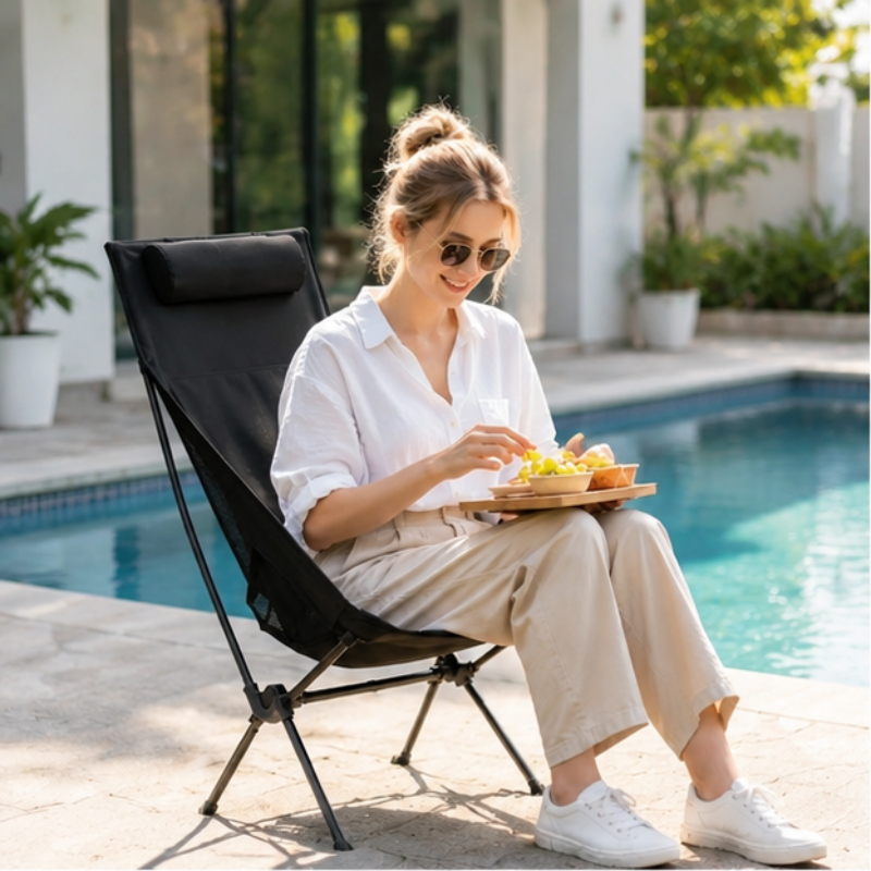 Outdoor Sport Chairs - Folding Portable Camping Chair with Headrest,