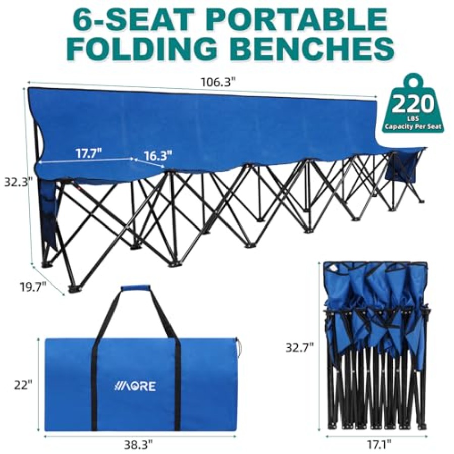 Portable Folding Bench 6 Seats - Outdoor Sport Bench ulasan dan harga