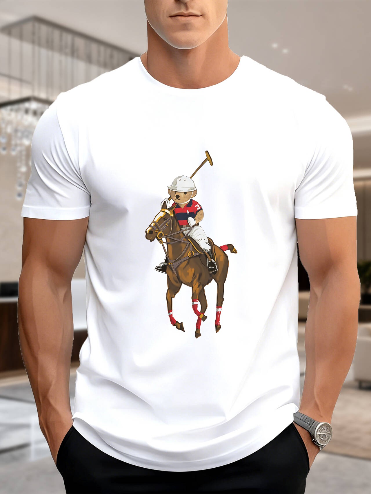 Men's Printed Short Sleeve T-S - Polo Shirt Equestrian ulasan dan harga