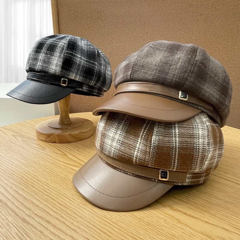 New PU Leather Patchwork Grid  - Outdoor Sport Hat ulasan dan harga