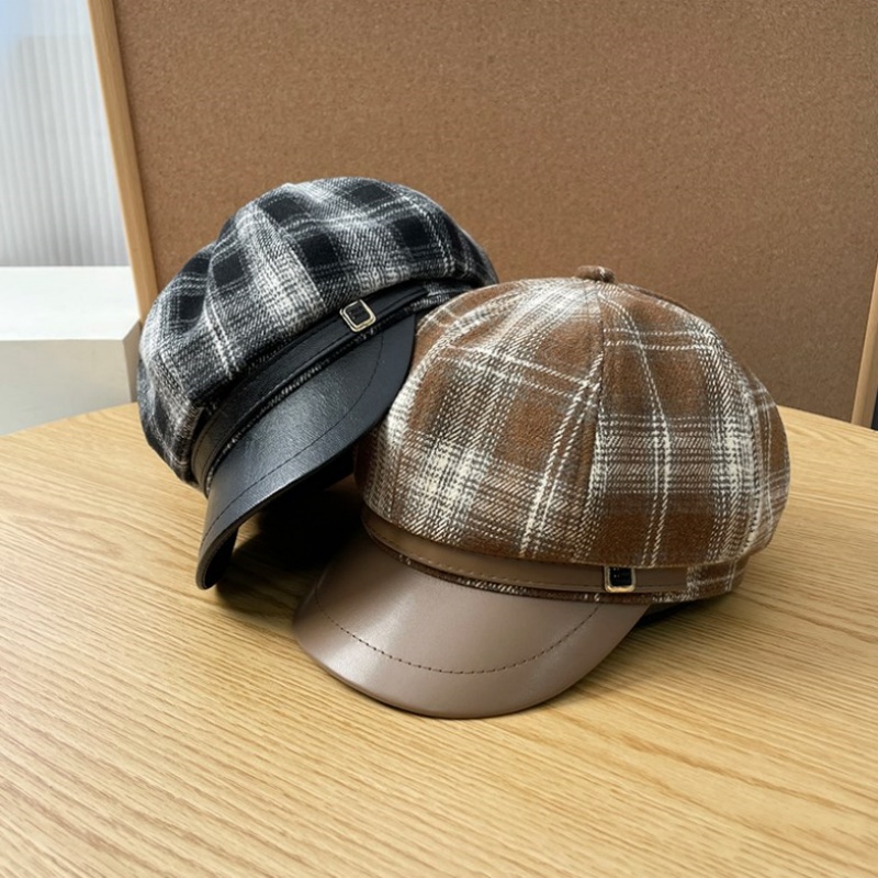 New PU Leather Patchwork Grid  - Outdoor Sport Hat ulasan dan harga