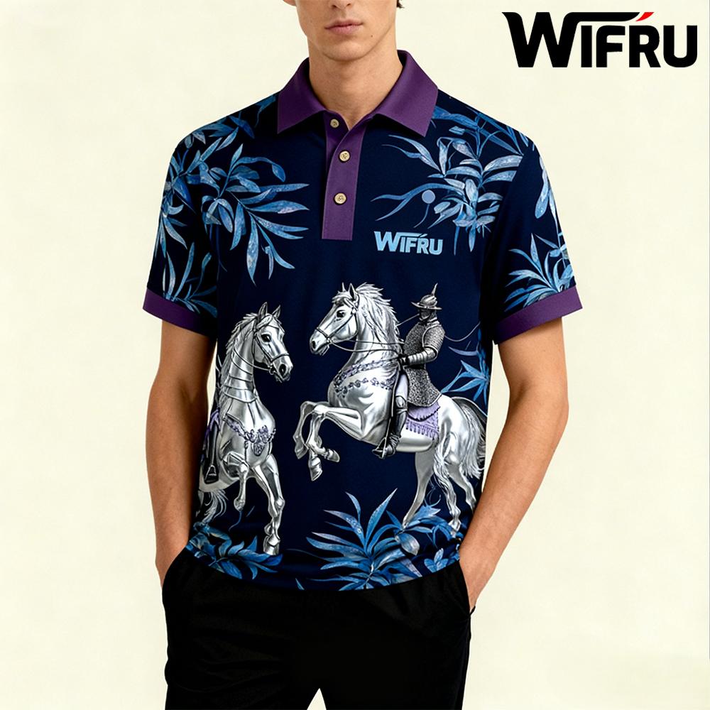 Men's Retro Equestrian Print P - Polo Shirt Equestrian ulasan dan harga
