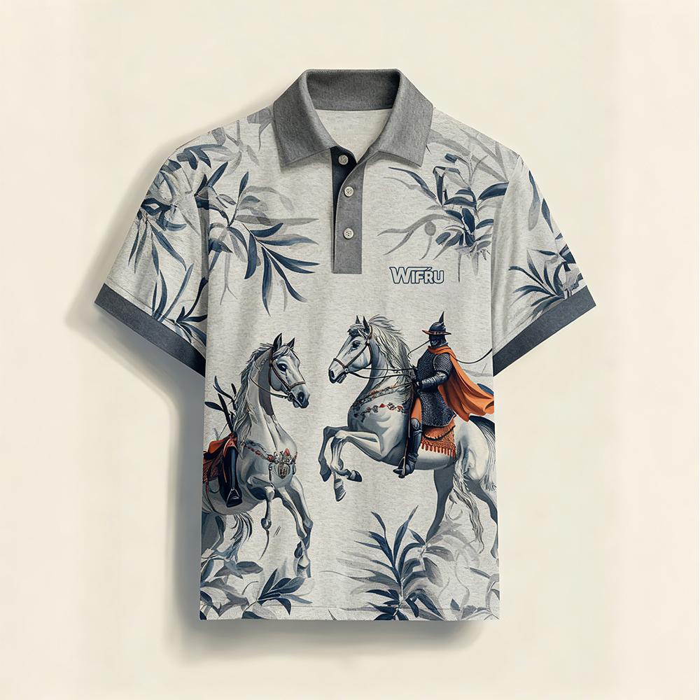 Men's Retro Equestrian Print P - Polo Shirt Equestrian ulasan dan harga