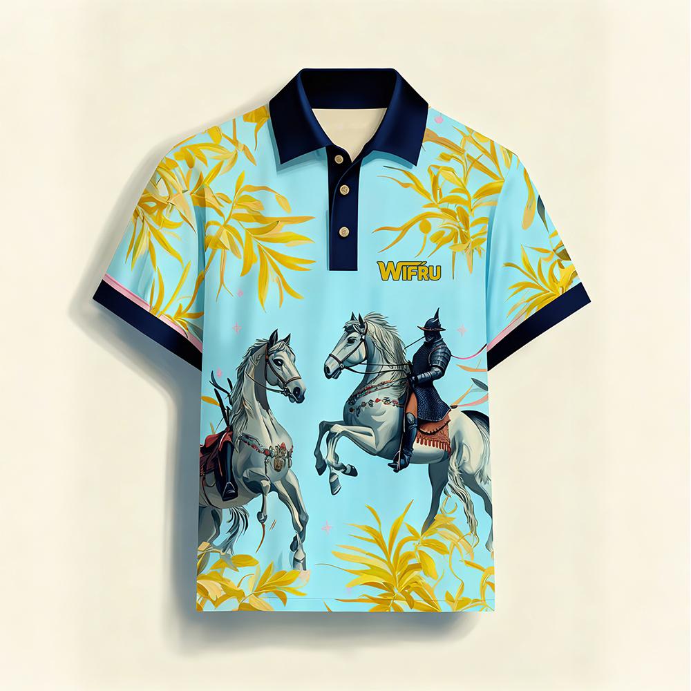 Men's Retro Equestrian Print P - Polo Shirt Equestrian ulasan dan harga